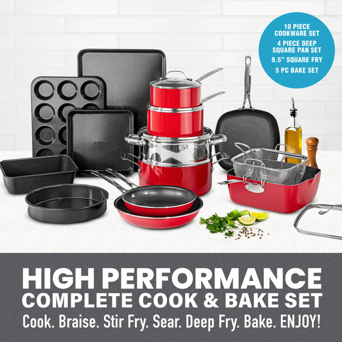 Granitestone 20 Piece Nonstick Red Cookware and Bakeware Set & Reviews